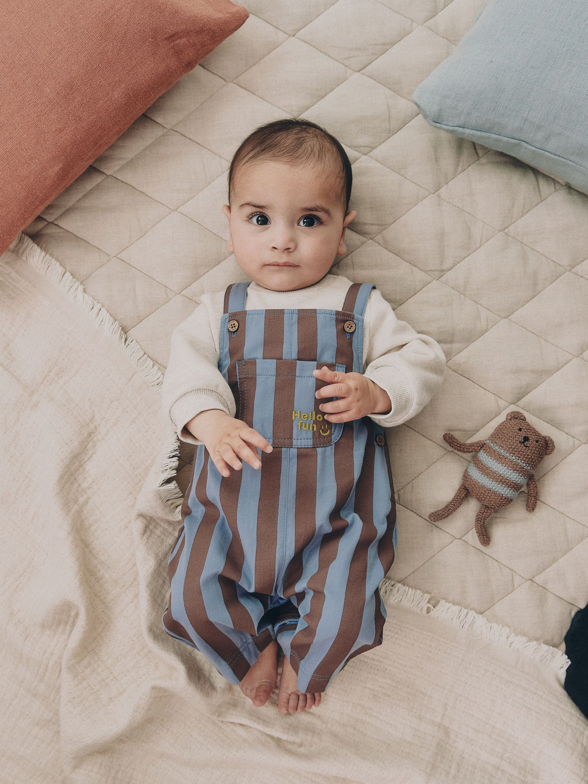 Blue/Brown Stripe Baby Twill Dungarees and Bodysuit Set (0mths-2yrs)