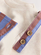 Blue/Brown Stripe Baby Twill Dungarees and Bodysuit Set (0mths-2yrs)