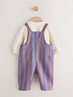 Blue/Brown Stripe Baby Twill Dungarees and Bodysuit Set (0mths-2yrs)