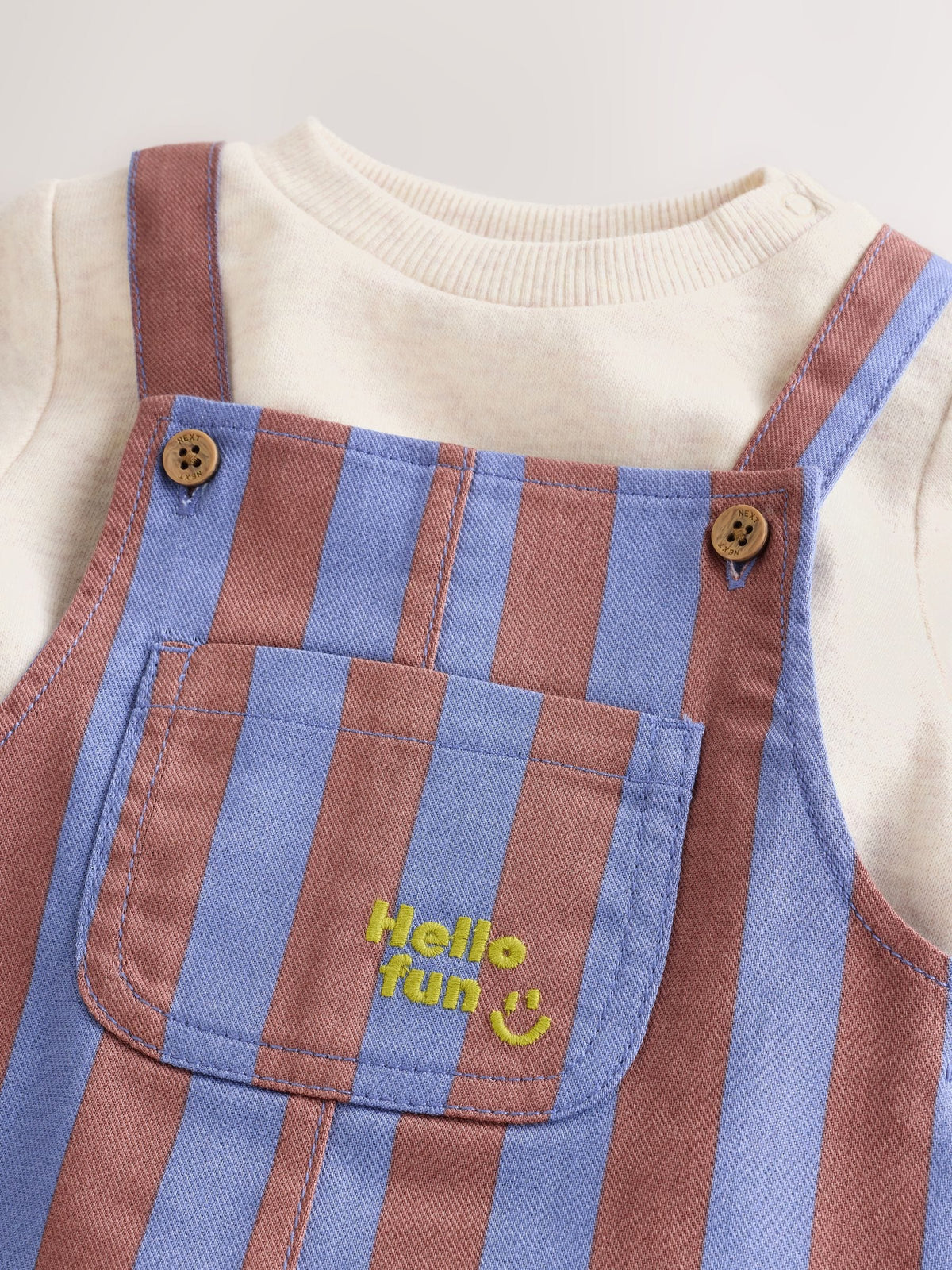 Blue/Brown Stripe Baby Twill Dungarees and Bodysuit Set (0mths-2yrs)