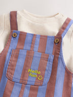 Blue/Brown Stripe Baby Twill Dungarees and Bodysuit Set (0mths-2yrs)