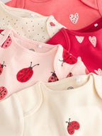 Red Ladybird Long Sleeve Baby Bodysuits 5 Pack