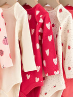 Red Ladybird Long Sleeve Baby Bodysuits 5 Pack