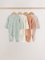 Neutral Safari Baby Sleepsuits 4 Pack (0mths-3yrs)