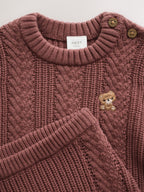 Chocolate Brown Cable Knit Jumper and Leggings Set (0mths-2yrs)