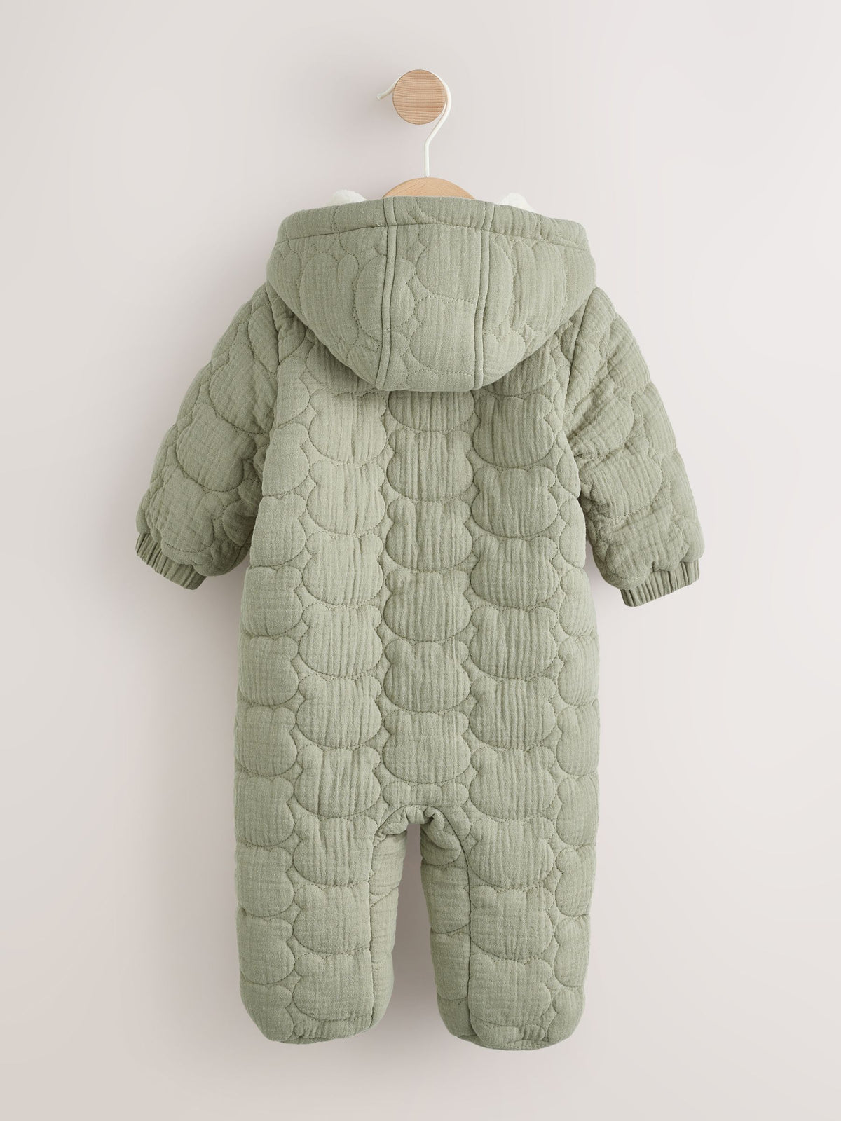 Green Crinkle Bear Face Quilted Baby Pramsuit (0mths-2yrs)