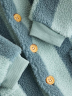 Blue Stripe Borg Button Hooded Baby Pramsuit (0mths-2yrs)