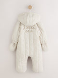 Cream Little One Back Slogan Quilted Nylon Pramsuit