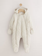 Cream Little One Back Slogan Quilted Nylon Pramsuit