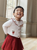 Ecru and Burgundy Red Embroidered Cardigan and Skirt Set (3mths-10yrs)