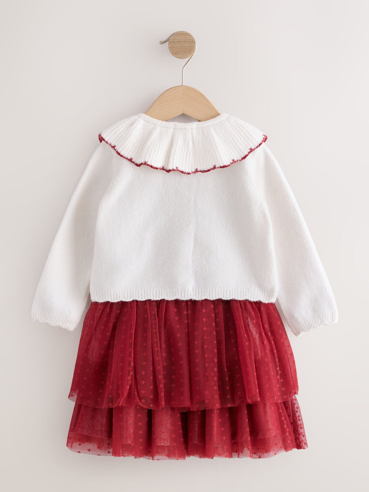 Ecru and Burgundy Red Embroidered Cardigan and Skirt Set (3mths-10yrs)