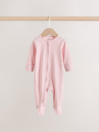 Pink Two Way Zip Baby Sleepsuits 3 Pack (0-2yrs)