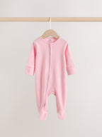 Pink Two Way Zip Baby Sleepsuits 3 Pack (0-2yrs)