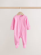 Pink Two Way Zip Baby Sleepsuits 3 Pack (0-2yrs)