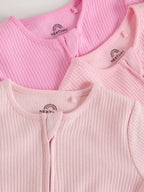 Pink Two Way Zip Baby Sleepsuits 3 Pack (0-2yrs)