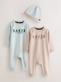 Baker by Ted Baker Green/Ecru Romper and Hat 3 Piece Set