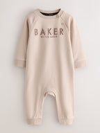 Baker by Ted Baker Green/Ecru Romper and Hat 3 Piece Set