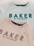 Baker by Ted Baker Green/Ecru Romper and Hat 3 Piece Set