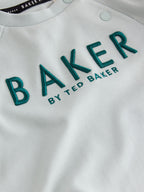 Baker by Ted Baker Green/Ecru Romper and Hat 3 Piece Set