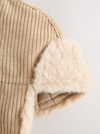 Neutral Beige Cord Trapper Baby Hat