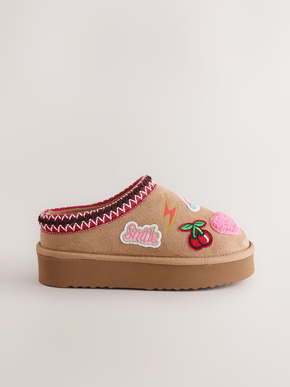 Tan Brown Badges Shoot Slippers