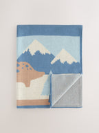 Blue/Brown Dino Scene Knitted Blanket