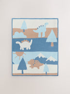 Blue/Brown Dino Scene Knitted Blanket