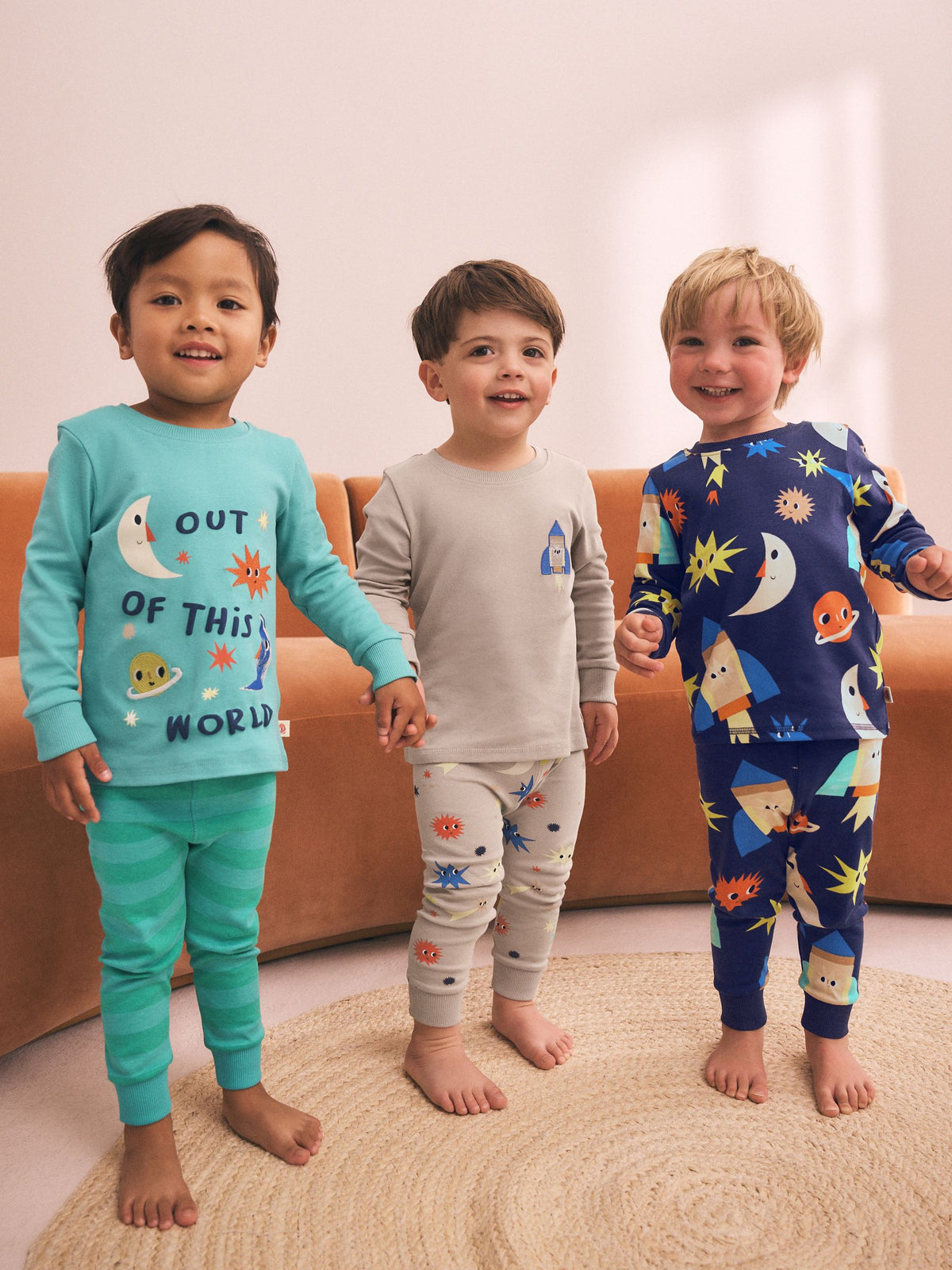 Ecru/Navy/Green Spaceship Relaxed Snuggle Pyjamas 3 Pack (9mths-8yrs)
