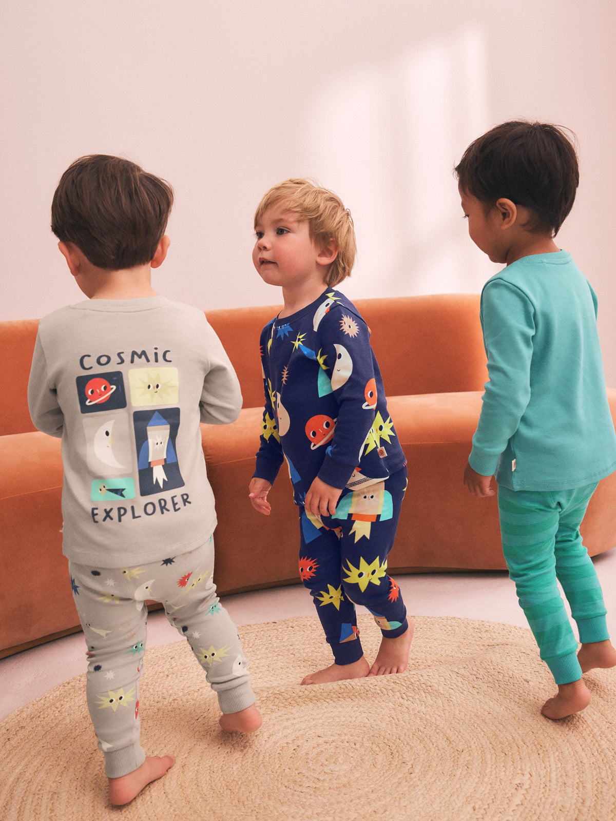 Ecru/Navy/Green Spaceship Relaxed Snuggle Pyjamas 3 Pack (9mths-8yrs)