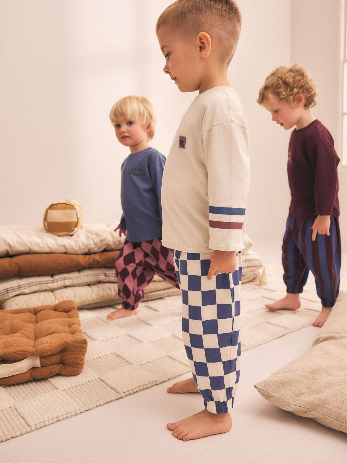 Burgundy/Ecru/Blue Oversized Pyjamas 3 Pack (9mths-10yrs)