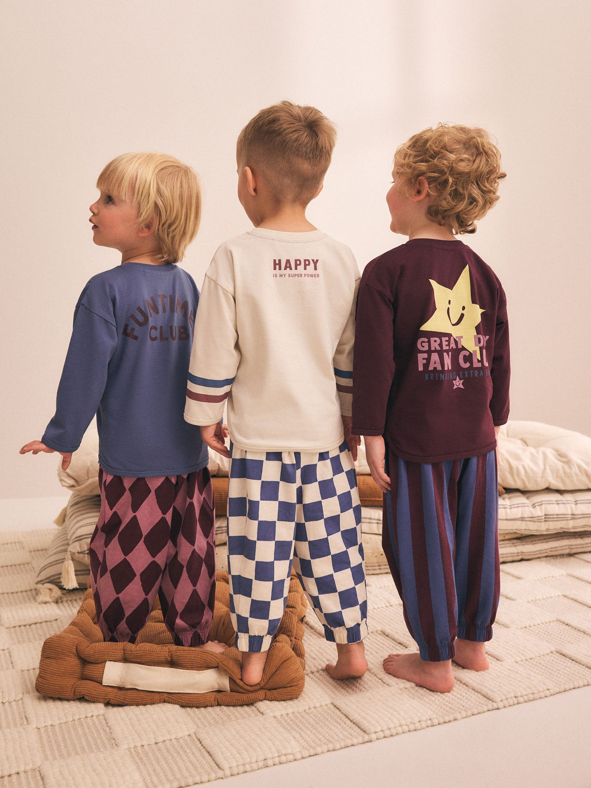 Burgundy/Ecru/Blue Oversized Pyjamas 3 Pack (9mths-10yrs)