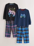 Multi Football Gamer Woven Check Pyjamas 2 Pack (3-16yrs)