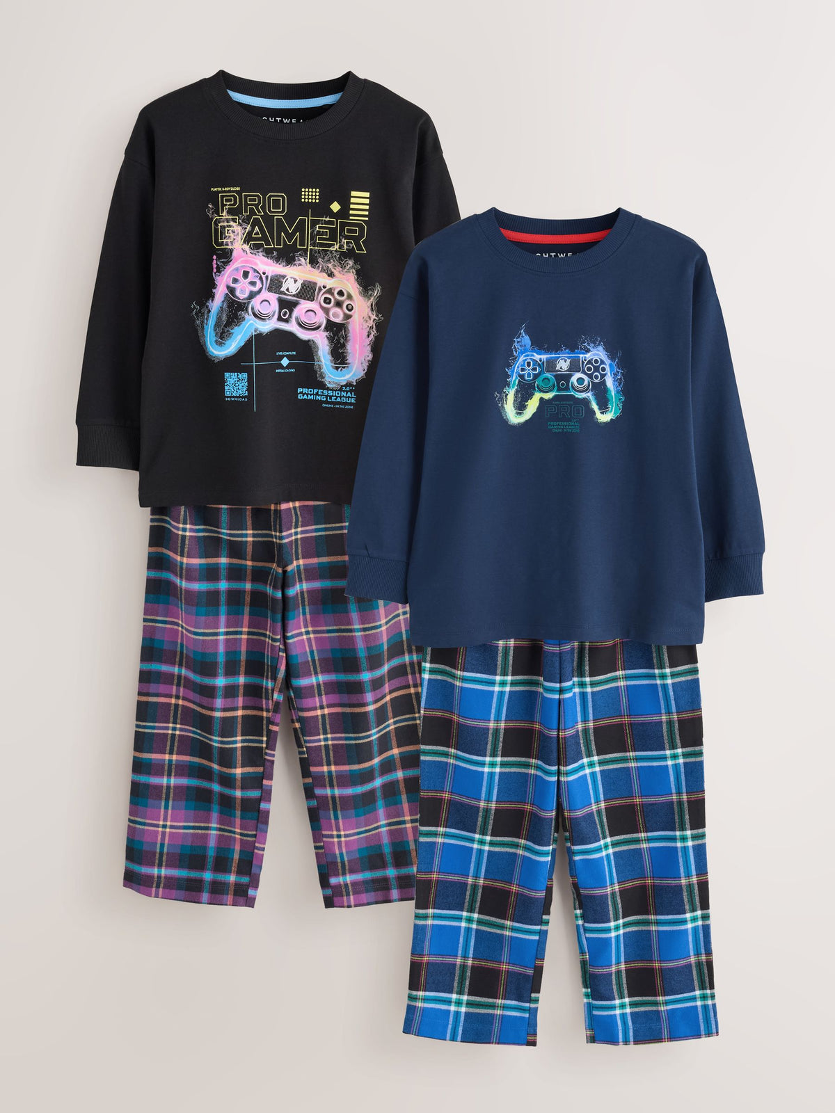 Multi Football Gamer Woven Check Pyjamas 2 Pack (3-16yrs)