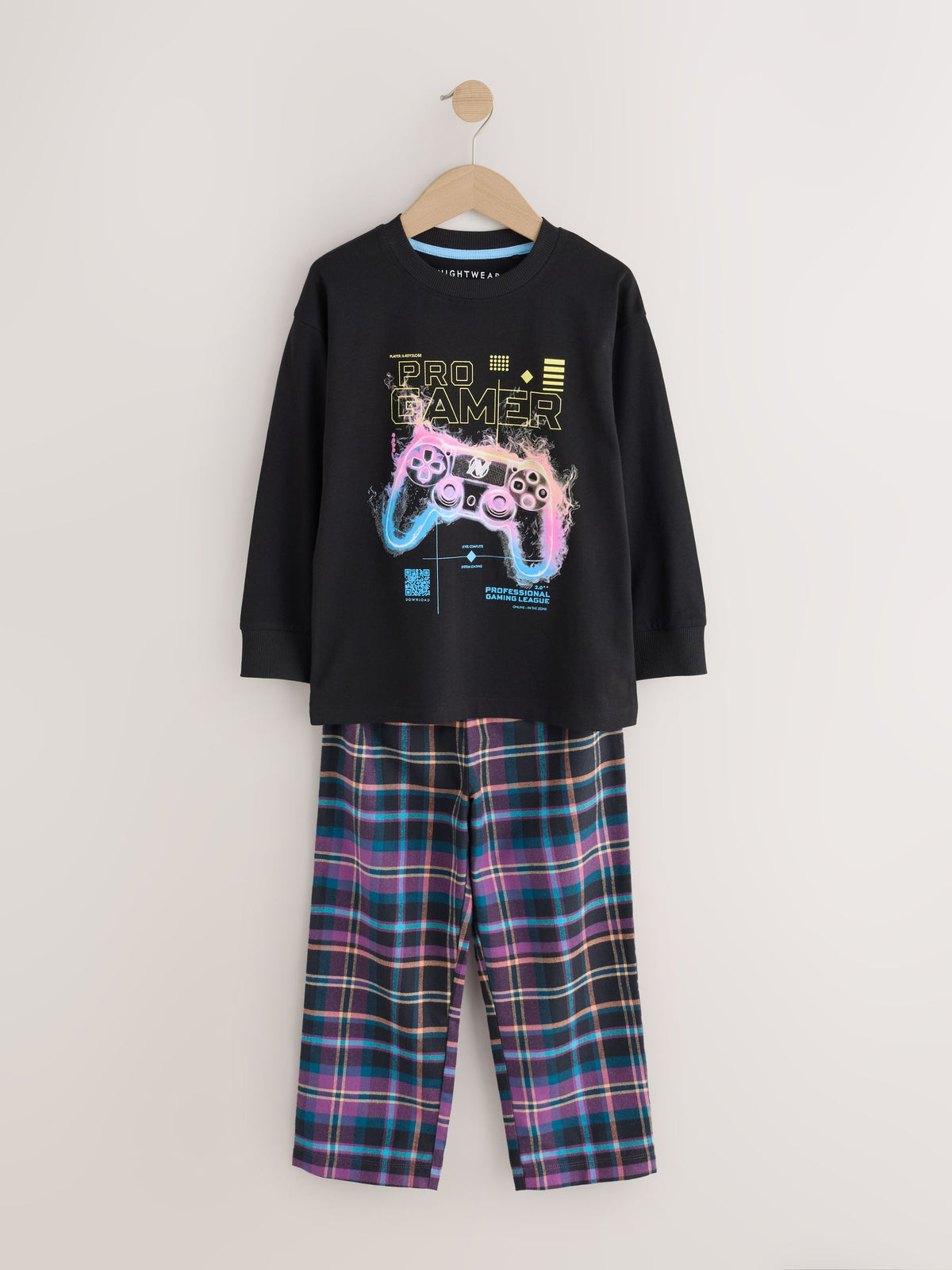Multi Football Gamer Woven Check Pyjamas 2 Pack (3-16yrs)