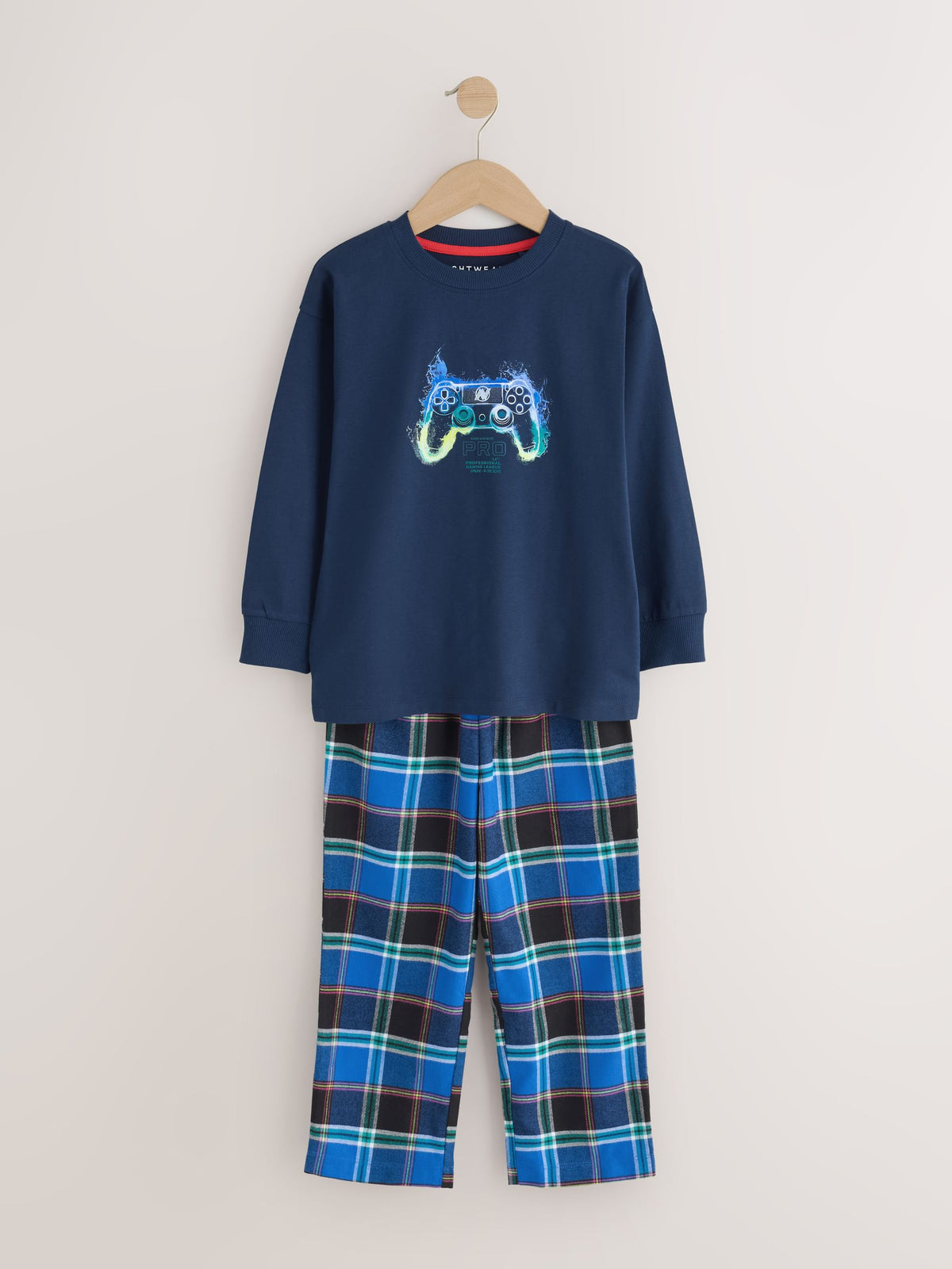 Multi Football Gamer Woven Check Pyjamas 2 Pack (3-16yrs)