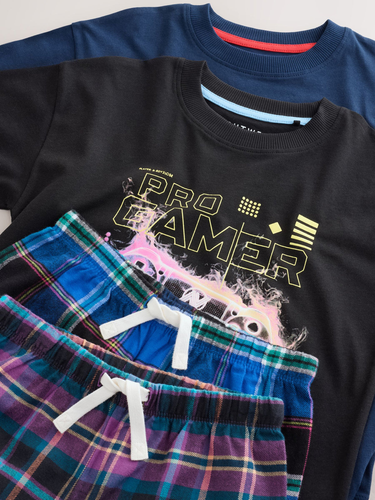 Multi Football Gamer Woven Check Pyjamas 2 Pack (3-16yrs)