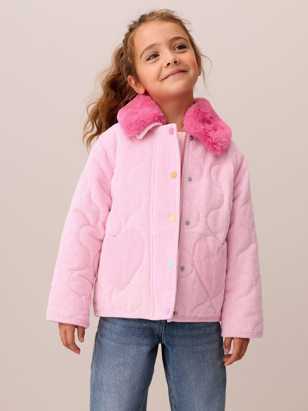 Little Bird Pink Corduroy Heart Pocket Barn Jacket