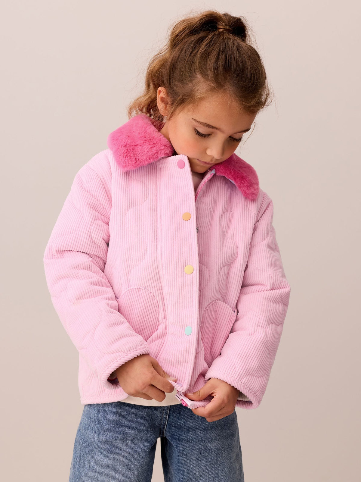 Little Bird Pink Corduroy Heart Pocket Barn Jacket