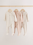 Neutral Bunny Wrap Baby Sleepsuit 3 Pack (0-2yrs)