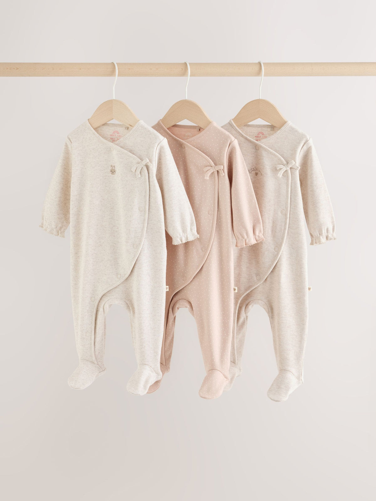 Neutral Bunny Wrap Baby Sleepsuit 3 Pack (0-2yrs)