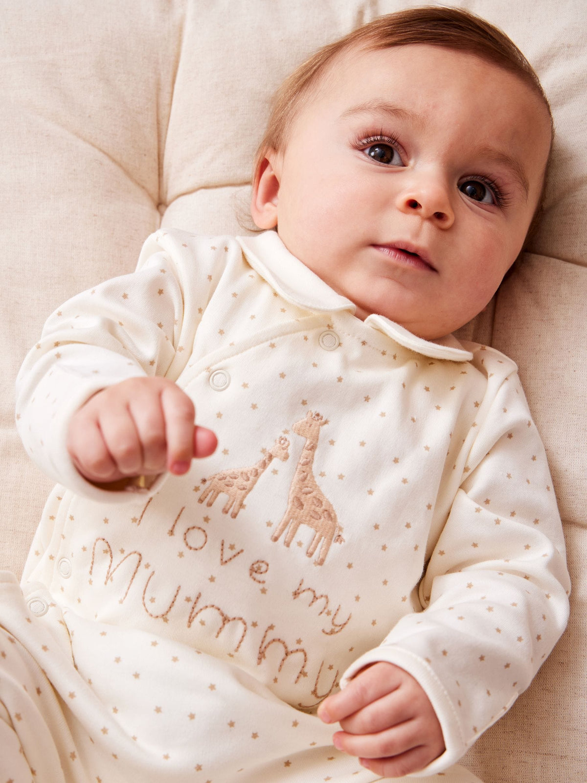 JoJo Maman Bébé Cream Spotted Cotton I Love My Daddy Sleepsuit