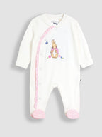 JoJo Maman Bébé Pink Ditsy Floral Flopsy Embroidered Frill Sleepsuit