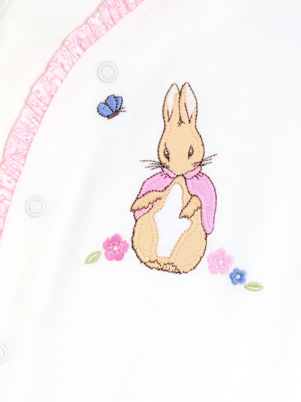 JoJo Maman Bébé Pink Ditsy Floral Flopsy Embroidered Frill Sleepsuit