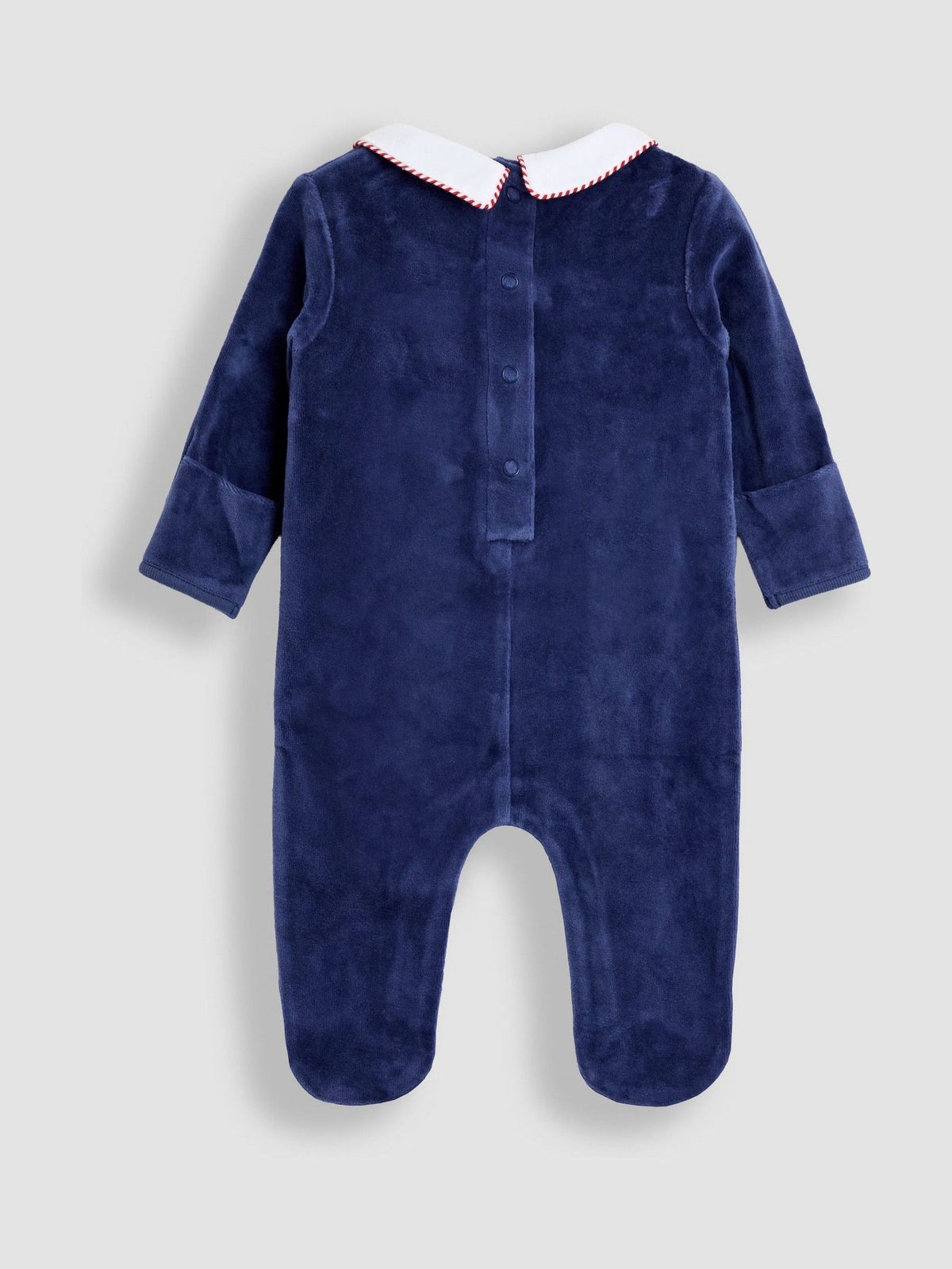JoJo Maman Bébé Navy Soldier Smocked Velour Footed All-In-One