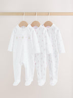 White/Pink Collar Baby Sleepsuits 3 Pack (0-2yrs)