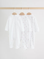 White/Pink Collar Baby Sleepsuits 3 Pack (0-2yrs)