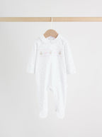 White/Pink Collar Baby Sleepsuits 3 Pack (0-2yrs)