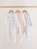Pink Baby Bunny Sleepsuits 3 Pack (0-2yrs)