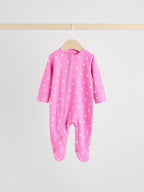 Pink 3 Pack Two Way Zip Baby Sleepsuits (0-2yrs)