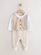 Neutral Smart Bow Tie Baby Sleepsuit (0mths-2yrs)